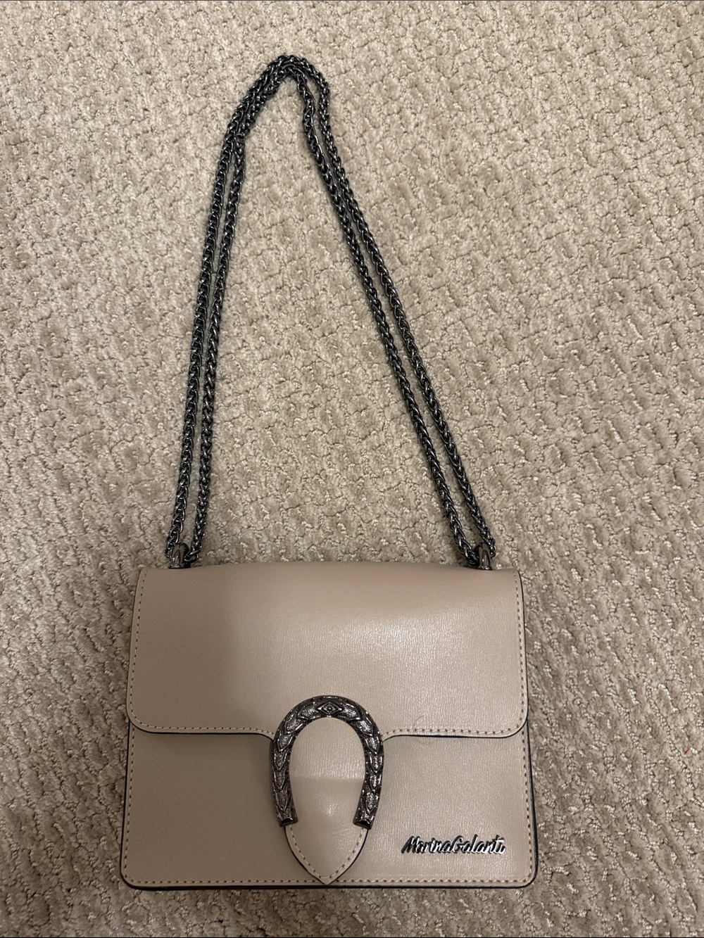 Marina Galanti Taupe Leather Crossbody Bag with Chain Strap